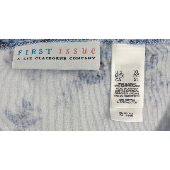 Liz Claiborne First Issue Blue Floral Long Sleeve Top XL 100% Cotton 3/4 sleeves - Picture 2 of 5